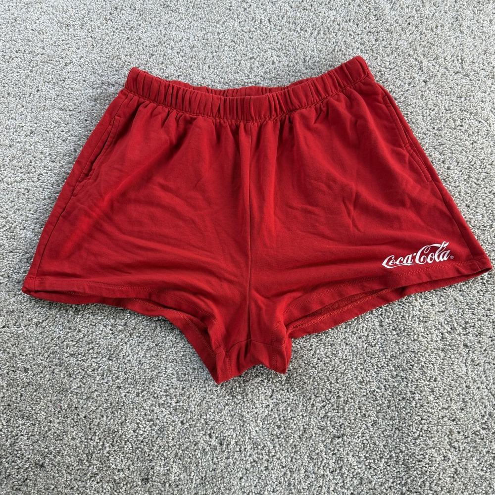 Coca-Cola Sweat Shorts Womens 2XL Red Logo Elastic Waist Jersey Summer Casual